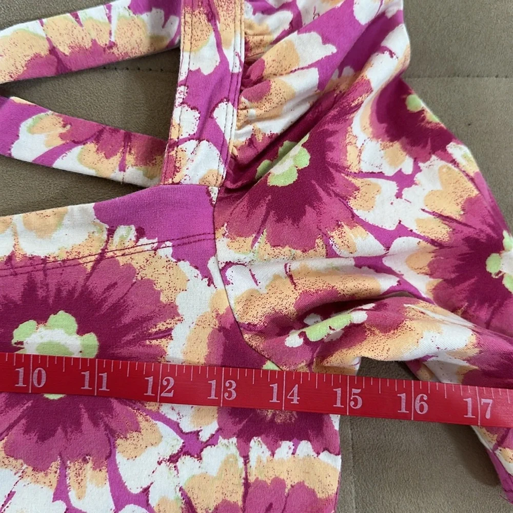 Free People Floral Puff Sleeve cropped Blouse - Pink and Orange